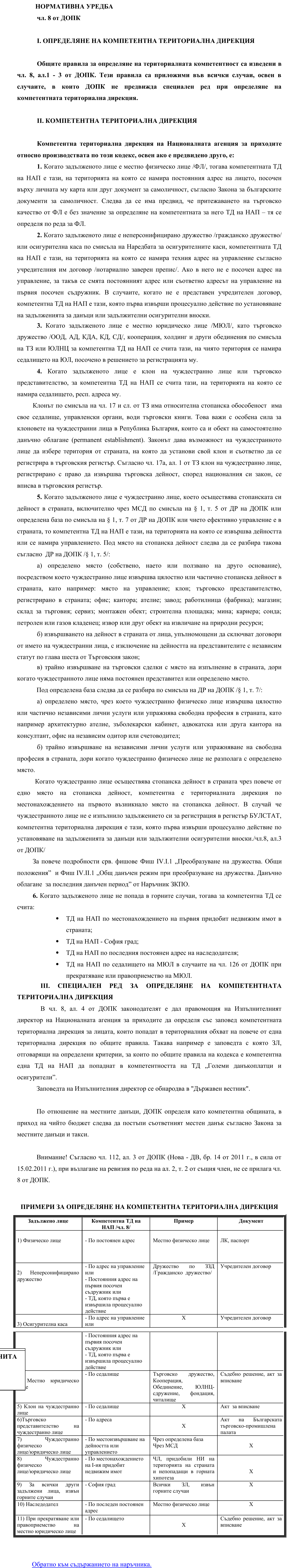 Фиш I.I.3 - Компетентна териториална дирекция