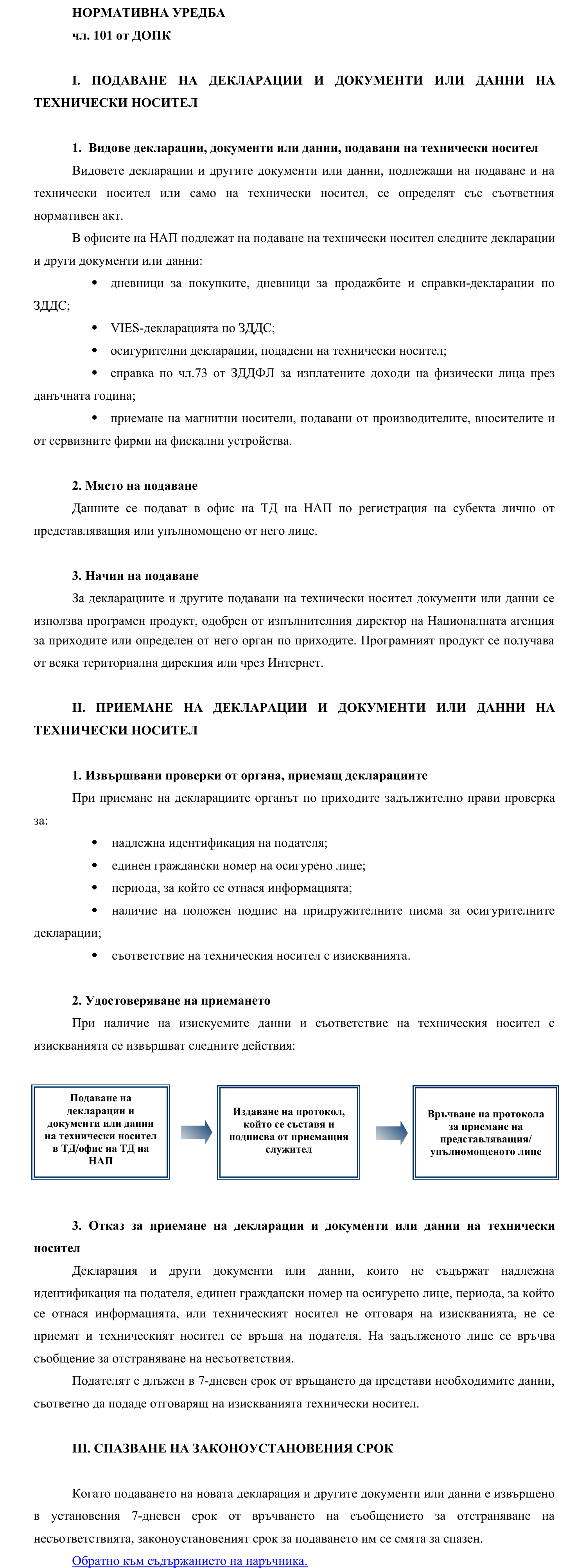 Фиш II.III.3 - Подаване и приемане на декларации и документи или данни на технически носител