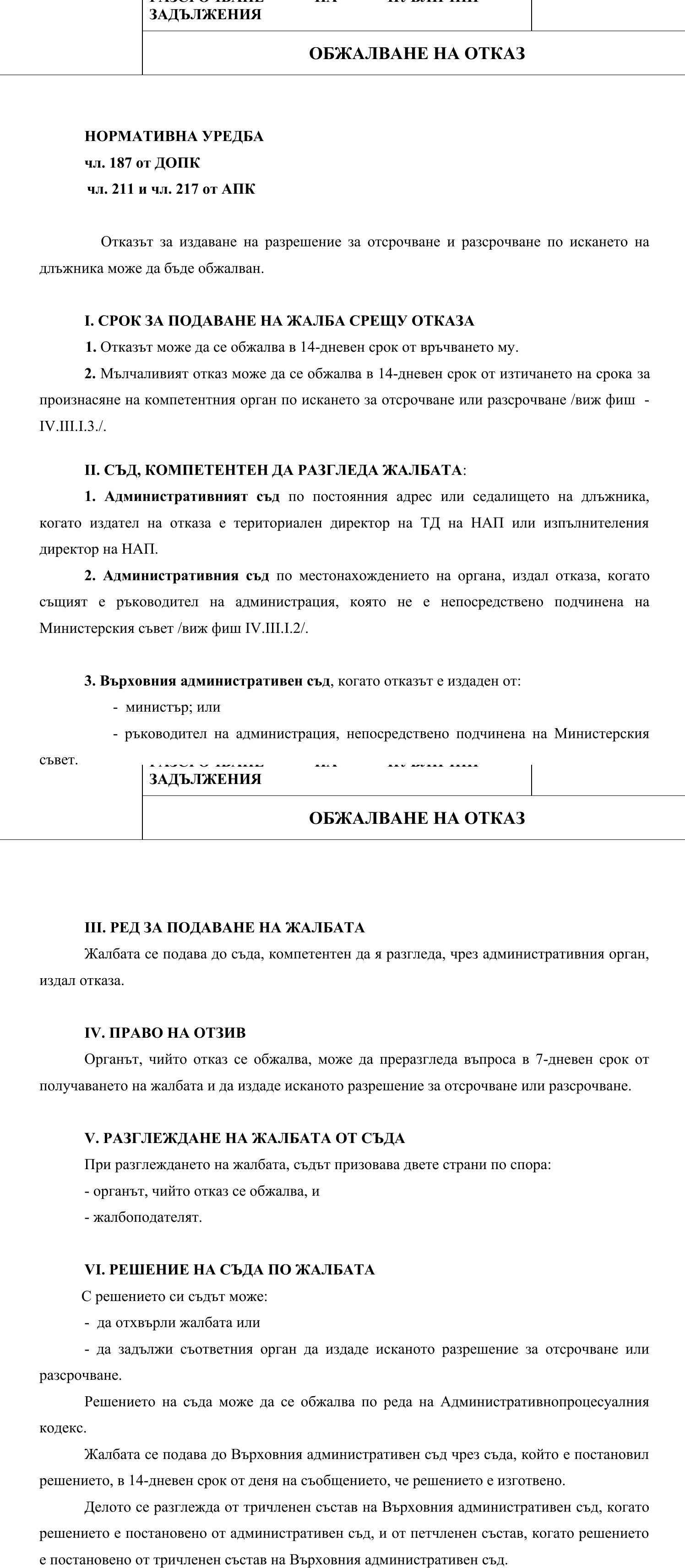 Фиш IV.ІІІ.I.5 - Обжалване на отказа