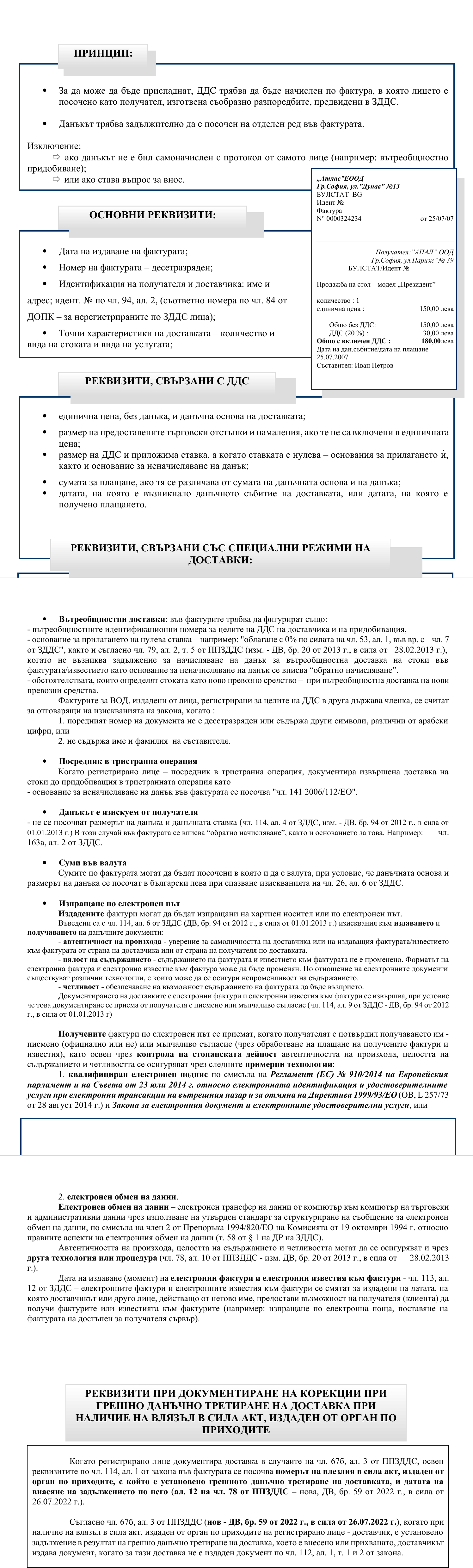 Фиш VII.3 - Условия за документиране на доставките - реквизити на фактура