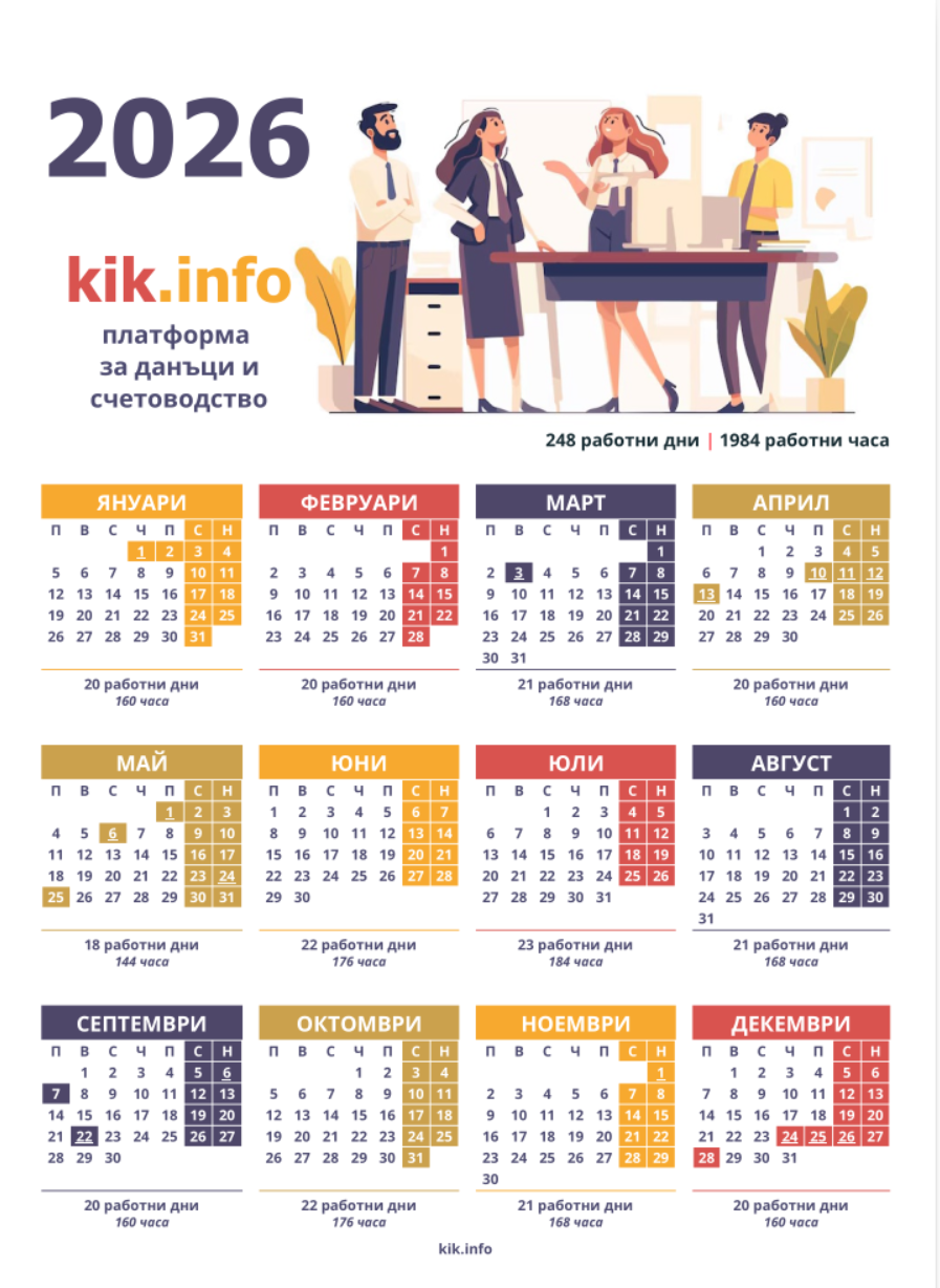Официални почивни и работни дни през 2026 година (Календар)